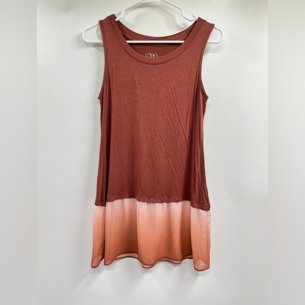LOGO Lori Goldstein Orange Knit Tank Ombre Chiffon Trim Size S